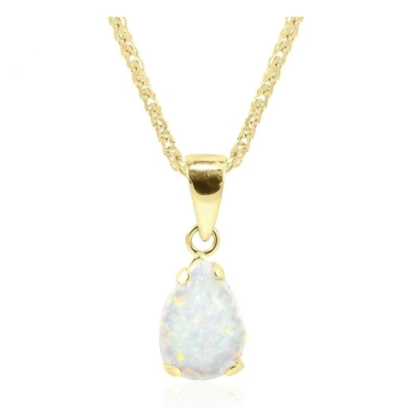 SOLD Adita 14k Yellow Gold Teardrop White Opal Necklace-Chain/Pendant/Earrings - Picture 4 of 11